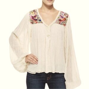 GOLDEN Cream/Pink/Purple 100% Cotton Gauze Boho Top, Size XL